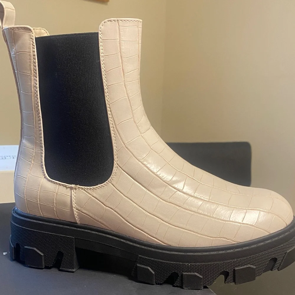 Fashion to Figure Cream Croc-Embossed Ankle Boots - Picture 3 of 5